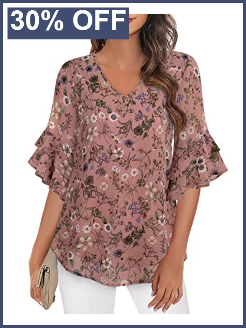 Womens Blouse 3/4 Sleeve V-Neck Chiffon Business Casual Work Top